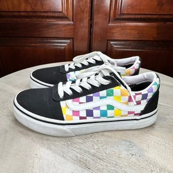 Vans Old Skool Checkerboard Kids Shoes Size 3.5 Black Multicolor Low 500714 - Picture 1 of 12